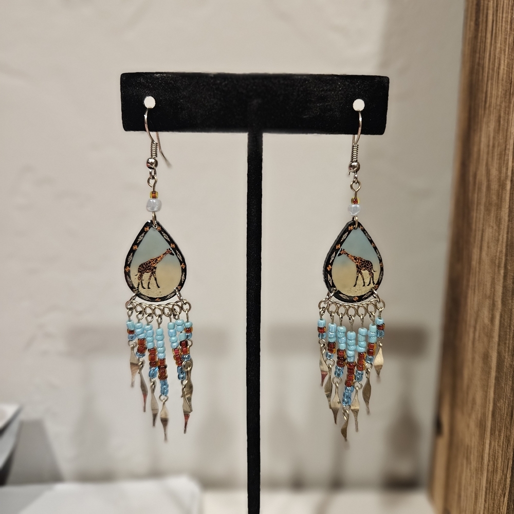 Bohemian Giraffe Beaded Dangle Earrings Southwest Women's Jewelry